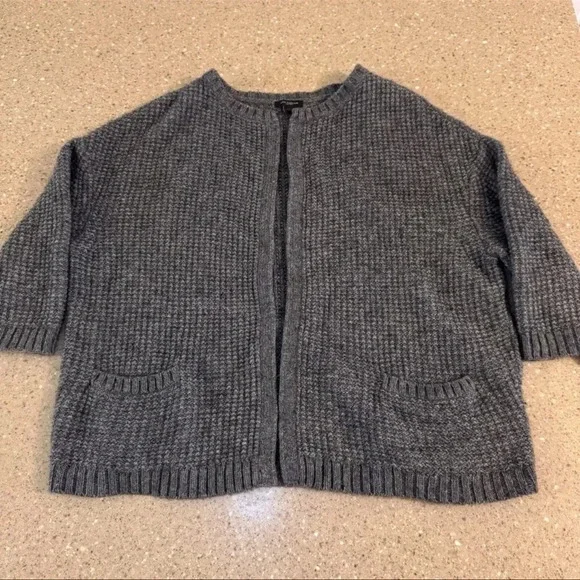 Ann Taylor Small Sweater Open-Front Cardigan 3/4 Sleeve Merino Wool Blend Gray - Picture 1 of 6